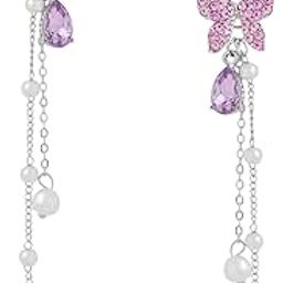 Crystal Danglers Earrings for Women | Purple Earrings for Girls | Fashion Women Earrings | Butterfly Shaped Long Chain Earrings | Birthday Gift For Girls Anniversary Gift for Wife-image-68