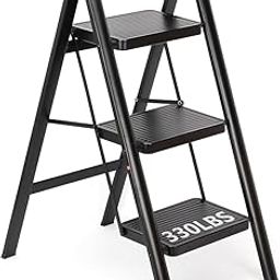 Kitchen Ladder Step Stool Lightweight Household Foldable 3 Step Folding Step Ladder 330lbs Load Capacity 3 Step Ladder for Home Stool with Anti-Slip Pedal, Plant Pot Ladder Holder-14