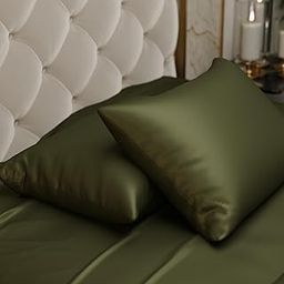 Stoa Paris Satin Pillow Covers, 300TC Premium Plain Pillow Cover Set of 2, Home Decor, Ultimate Comfort for Home, 68L x 45W Centimetres, Date Night - Olive Oasis-image-119