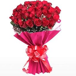 Valentine's Special Fresh Flower Bouquet of 40 Red Roses in Paper Wrapping-image-56