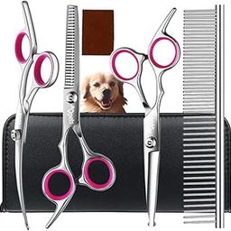 Stainless Steel Professional Dog Grooming Shears Set - Thinning, Straight, Curved Shears and Comb for Long Short Hair for Dog Cat(4 pcs)-image-48