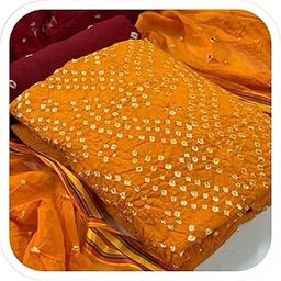 Fashion WOMEN'S Pure Cotton with Hand Bandhej unstiched rajasthani Bandhani dress material-image-8