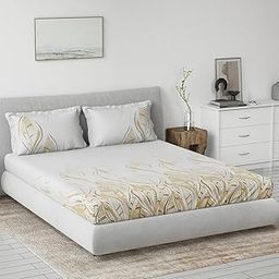 DDECOR Live beautiful Cotton Queen Bed Sheet Set with 2 Pillow Covers (229 CM X 274 CM, Beige) Digital Print Contemporary 145TC GSM-image-13
