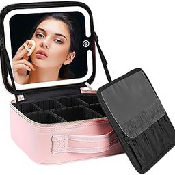 VANMRIOR Travel Makeup Bag with LED Lighted Make up Case with Mirror 3 Color Setting Cosmetic Makeup Box Organizer Vanity Case for Women Beauty Tools Accessories Case Rechargeable, Pink, Travel Makeup Bag With Led Lighted-image-96