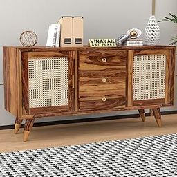 VINAYAK ART PLACE Wooden Sideboard Cabinet for Living Room, Drawing Room, Office & Lounge, Material: Solid Sheesham Wood, Storage Type: 2 Doors & 3 Drawers, Finish: Natural-image-87