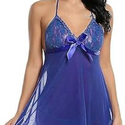 Women Baby Doll Bra Panty Dress Nightwear, Designer Lace Transparent Net Western Dress Sexy wear for Nights(1 Set) (Free Size, Baby Pink+red)-picture-19