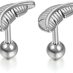 2Pcs Stainless Steel Tribal Feather Design Ear Silver Color Charm Elegant Studs for Men/Women Earrings-image-25