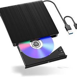LLMHHKYK External Blu-Ray Drive - Portable USB 3.0 & Type-C CD DVD Drive for Laptop, Slim BD Player Burner with 3D Playback | Windows/Mac/Linux Compatible (2 in 1)-3