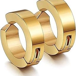 (1 Pair) Trendy Golden Color Round Shaped Press Non-Piercing Style Clip On Metal Barbell Earring Hoop Bali Stud For Men And Women-image-35