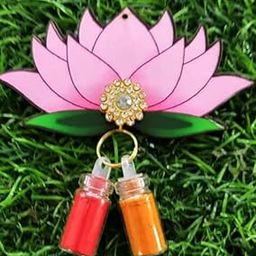 Shople India Haldi Kumkum for Return Gift Decorative Pasupu Kumkum Puja Items Bulk Wedding Return Gifts Thamboolam Return Gift Set in Bulk (20, Oval)-11
