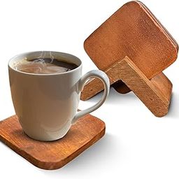 Alt Co Pack of 6 Wooden Tea Coasters with Stand, Natural Wood - Export Quality, Coasters for Cups Set of 6, Durable and Long-Lasting, Premium Finish, 1 Year Warranty-image-3