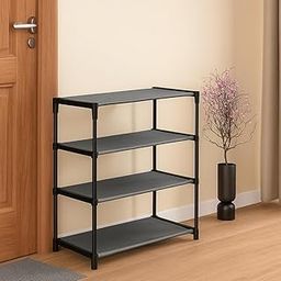 SUBEKYU 4 Tier Shoe Rack with Shelf, Folding Shoe Rack for Bedroom, Living Room,Entryway, Black,Footwear Stand for Home, ShoeRack Plastic 4 Shelf Blue (Grey)-image-107