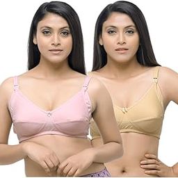 Women's Cotton Non-Padded Wirefree Full Coverage Maternity Nursing Bra - (Light Pink & Skin_Size-34B) Pack of 2 - Dainty-image-90