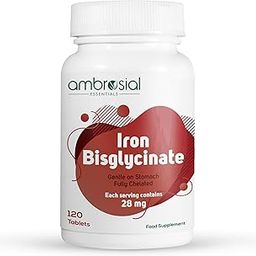 Iron Bisglycinate 28mg High Strength Iron Tablets | High Absorption Iron Supplement for Tiredness and Fatigue for Women and Men | Pack of 1-120 Veg Tablets-image-93
