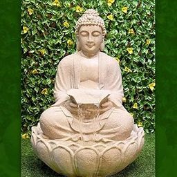 Art Mania 3 Feet Buddha Kamal Buddha Water Fountain with LED Lighting for Outdoor, Home & Garden (3 Feet),Resin Beige.-image-32