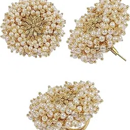 om jewells Girls/Women's Gold Plated Traditional Ethnic Wedding Alloy Jewellery Combo of Polki Earrings and Adjustable Ring (Gold, White, CO1000205)-picture-5