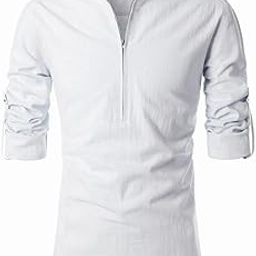 Men's Cotton Fabric Roll Up Sleeve Slim Fit Zip Clouser Short Kurta-image-66