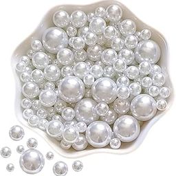 Lifestyle-cat 330pcs Assorted White Round Pearls Beads, No Holes, 5mm-12mm, ABS Material, Craft Beads for DIY Projects, Wedding, Party Decorations-image-5