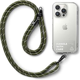 Ringke Holder Link Strap with Clear TPU Tag, Adjustable Crossbody Polyester Rope Lanyard Compatible with Universal Smartphone Case - Khaki & White-image-40