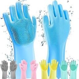 HUSB® Gloves Magic Silicone Dish Washing Gloves, Silicon Cleaning Gloves, Silicon Hand Gloves for Kitchen Dishwashing and Pet Grooming, Great for Washing Dish, Car, Bathroom (Multicolour, 1 Pair)-image-94