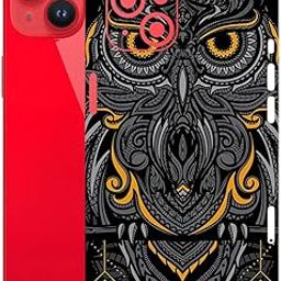 AtOdds Mobile Skin Sticker Wrap | Compatible for iPhone 14 | Scratchproof Matte Finish | Full Coverage for All Sides & Camera Protection (Black-Owl)-12