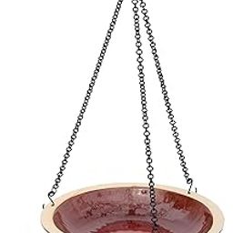 BYER OF MAINE Hanging Porcelain Glazed Bird Bath with Adjustable Chain, Autumn Red, 14" x 14" x 34"-image-64