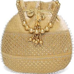 Brown Zari Sequence Potli Bag with Beads Motif Handle for Women Handmade Handbag Stylish Bride Fashion Wristlet Bag for Girl-image-95