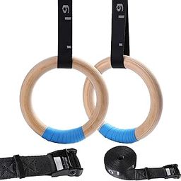 YOELVN Wood Gymnastic Rings with Adjustable Number Suspension Trainer Straps with Cam Buckle 15ft Olympic Rings 32/28mm Heavy Duty 1543/992lbs for Pull Up Bar Workout Exercise Gym Hanging Rings Indoor-26