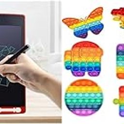 VGRASSP LCD Writing Pad Tablet Toy Cum Slate with Stylus for Kids 8.5 inches (Multicolor, Colour As Per Stock) & VGRASSP Pop It Fidget Sensory Toys, Pack of 1 - Color as Per Stock (Random Design)-12