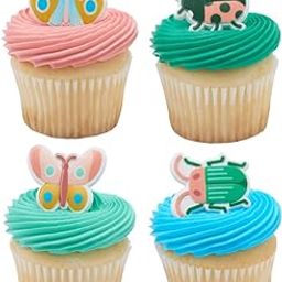 Spring Garden Bugs Insect Butterfly Ladybug Cupcake Rings - 24 pc-image-32