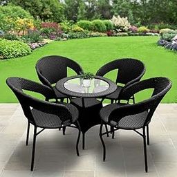 A1 Craft D-12 Chairs Table Set 4+1 Wicker Patio Furniture Sets 4 Chair and 1 Table with Cushions for Garden Balcony Bedroom Powder Coated Frame Uv Protected Wicker (Black)-image-38