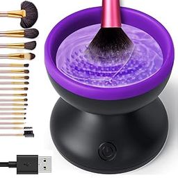 Electric Makeup Brush Cleaner Machine Automatic USB Cosmetic Brushes Cleaner Cleanser Tool for All Size Beauty Makeup Brush Set, Liquid Foundation, Contour, Eyeshadow, Blush Brush. (BLACK PURPLE)-image-9