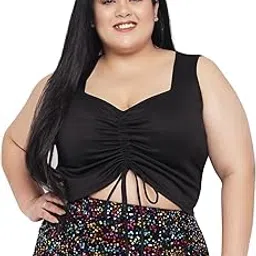 wild u Women Plus Size Western Sleeveless Party Trendy Latest Crop Top (Black, Size : 3XL-8XL)-picture-6