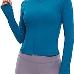 Butterluxe Womens Cropped Slim Fit Workout Jackets - Weightless Track Athletic Full Zip Jacket with Thumb Holes Super-sonic Blue Medium-image-67