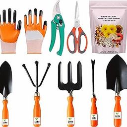 GROW DELIGHT Gardening Tools Kit-9 Pcs (Fork, Cultivator, Trowels, Garden Gloves, Weeder, Pruner Cutter, Garden Scissors, Free Flower Seeds Packet)|Durable Gardening Tools|Home Gardening Tool Set-picture-10
