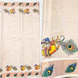 Women's Cotton Tissue Unstitched MulticolourKerala Copper Orange kasavu with zari borderRunning Dress Material Fabric for Sewing-image-3