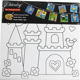 Wonderland Cute Cartoon DIY Pre-Drawn Canvas with Paint & Brush Recessed Console Contour Canvas Paintboards Perfect Gifts for Kids (Castle)-image-89