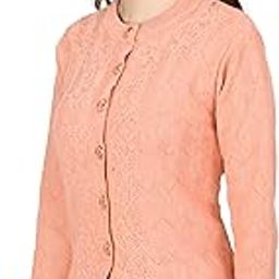 Women Woolen Round Neck Cardigan Sweater Heavy Front Long Kadai Cardigan Winter Wear Pure Wool Cardigan for Women Free Size Cotty Warm Cardigans with Side Pockets (L, Peach)-picture-48