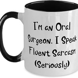 Oral surgeon Gifts For Men Women, I'm an Oral Surgeon. I Speak Fluent), Cute Oral surgeon Two Tone 11oz Mug, Cup From Colleagues, Toothbrush, Toothpaste, Dental floss, Mouthwash, Teeth whitening-image-45