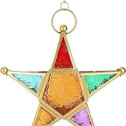 NMEXX Star Multi Metal and Glass Handcrafted Collections Festive Decorative Hanging Tealight Candle Holder Home Decor with Chain Hangs for Diwali, Christmas Home and Party Decorations 6,5 Inch-image-40