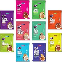 Early Foods - No Added Sugar No Salt Cereals - Trial Pack Combo of 10 - Sprouted Ragi Powder, Sathu Maavu, Rice, Whole Wheat & Millet Porridge Mixes with Dry Fruits | 50g X 10-picture-10