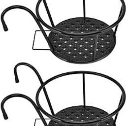Outdoor Hanging Planters, 2 Pieces Railing Hanging Planter Holder, Round Iron Hanging Plant Holder Over The Rail Metal Fence Planters, Hanging Baskets for Flower Pots, for Balcony, Garden, Fence-image-30
