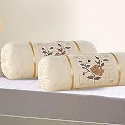 Cotton Rose Embroidery Bolsters Covers Set of 2 Piece (Cream(Skin))-17