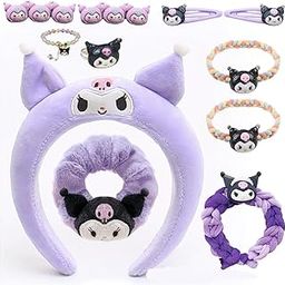 ZIBUYU® 10Pcs Kuromi Hair Accessories Set for Girls, Fashion Hair Band Set With Bracelet, Clips, Face Wash Headband, Ring & Woven Rope Hairband, Hair Tie-46