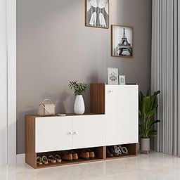 FURNEASER Sinala Modern Shoe Storage Cabinet with 8 Shelves, Wooden Organiser Stand, 22 Pairs Capacity (Exotic Teak & White)-12