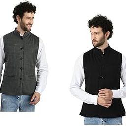 Men Waistcoat Nehru/Modi Jacket for Winter (Pack of 2) Grey::Black-image-118