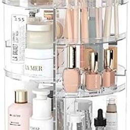 Rotating Makeup Organizer, DIY 8 Adjustable Layers Spinning Skincare Organizer, Cosmetic Display Case with Brush Holder Perfume Tray, Multi-Function Storage Carousel for Vanity Bathroom Countertop-image-100
