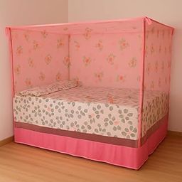 R N ENTERPRISE Cotton Mosquito Net, Elegant Flower Print Design, 200 x 200 cm, White (Sweet Pink)-image-74