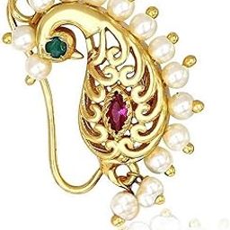 FASHION Gold Plated Maharashtrian Marathi Cilp On Without Piercing Peacock Nath Pearl Nathiya Nathni Pressing Nose Rings for Women & Girls-picture-35