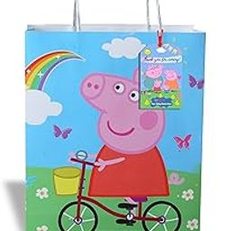 Prakruthi Pulp Art Peppa Pig Theme Paper Bag With Personalized Tag Of Birthday Boy/Girl Name For Kids Birthday Party, Baby Shower Presents, Return Gifts-8"X10"X3" (Wxhxg)-Pack Of 10,Multi-32